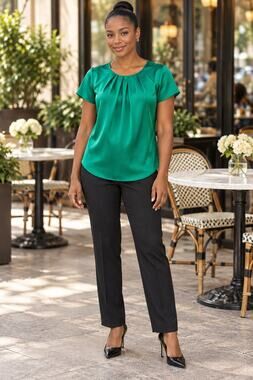 Talbots Emerald Green Silk Blouse 10P Petite Pleated Quiet Luxury Top